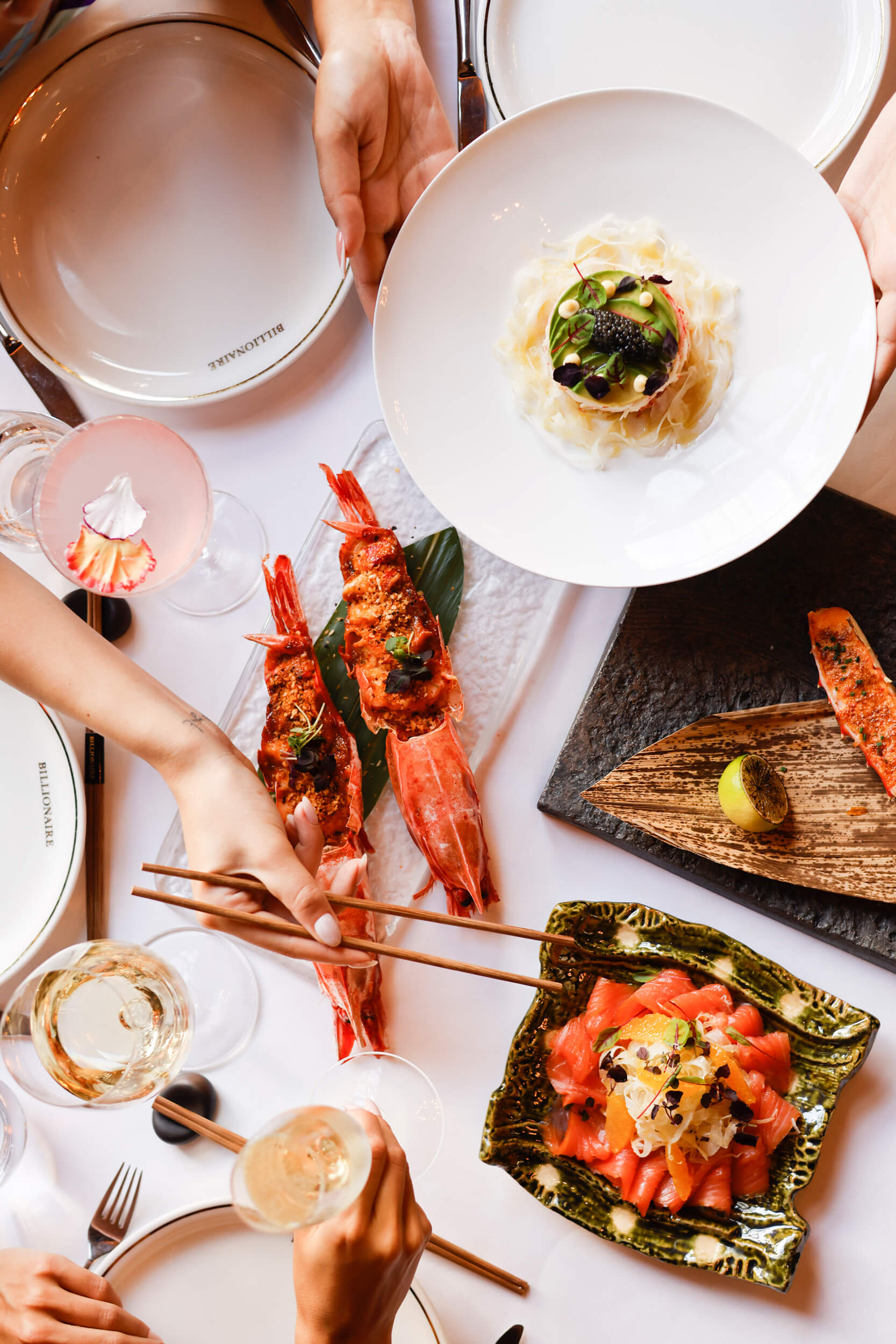 Lobsters on a table