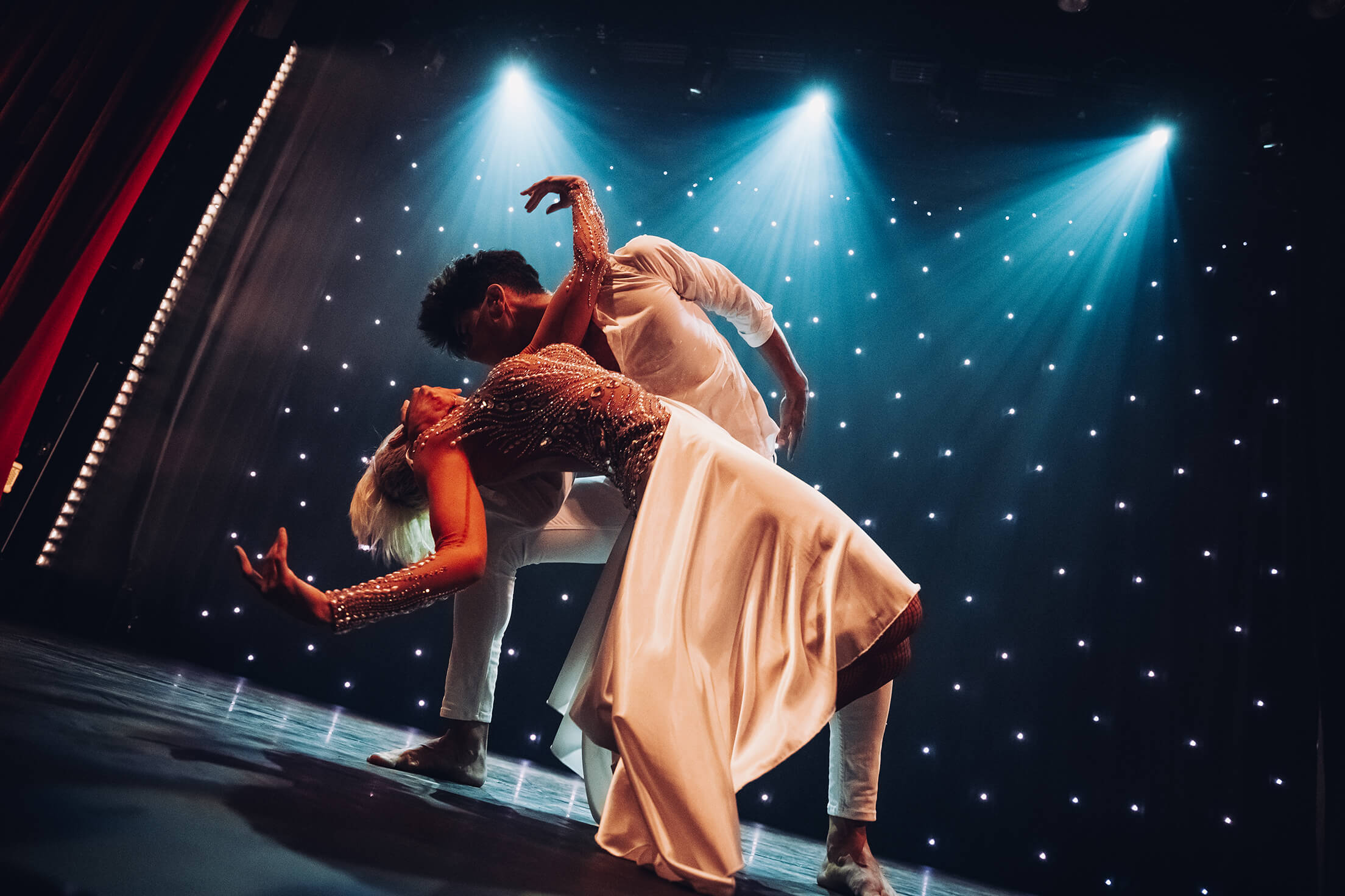A man and a woman dancing on stage