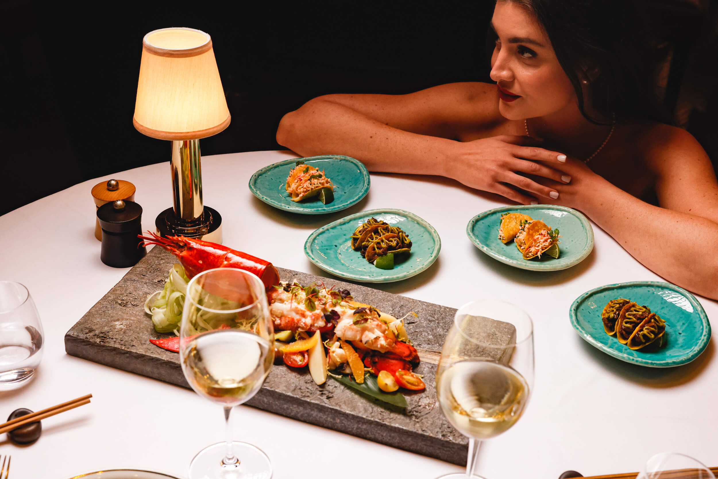 Lady looking at table of food